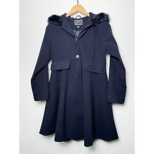 Girls blue coat Rothschild Kids Navy Blue Faux Fur Hood Coat Size 10